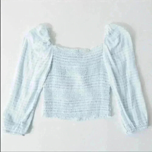 Urban Outfitters Blue Gingham Crop Top ruched square neck XS y2k Blouse Shirt - Picture 6 of 6